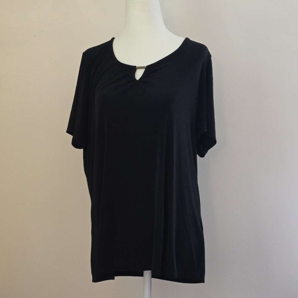 Jaclyn Smith Women's XL Black Relaxed Cut Out Short Sleeve T-Shirt
